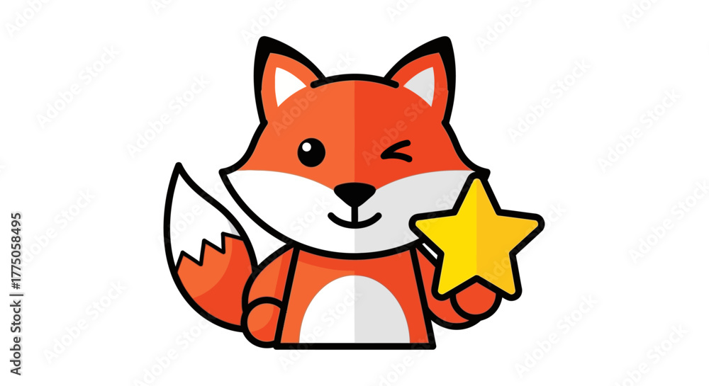 Obraz premium Cute cartoon fox holding a golden star.