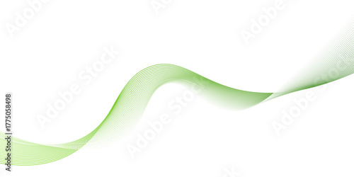 Abstract green wave line flowing on transparent background,  minimal tech web with green lines and light points, graphic design element green ribbon on a white background,