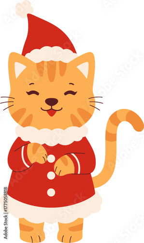 Cute Orange Cat Wearing a Festive Christmas Costume Illustration