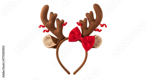 Festive reindeer antler headband with a red bow, perfect for holiday celebrations and Christmas parties