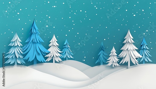 concept of blue christmas, Paper‑Cut Winter Landscape