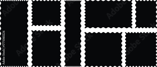 Set of black Zigzag shape set. Set of frames with zigzag edge, scallop edge shape. Black Fabric Swatch. Black zigzag lines on white black background create abstract graphic design.