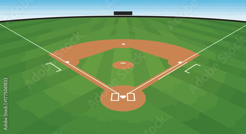 Classic baseball field, ready for a game, evokes summer nostalgia, perfect for sports marketing, team spirit, and community events with an American tradition