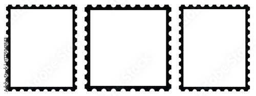 Empty postage stamp borders set. Post stamps collection. vector illustration.