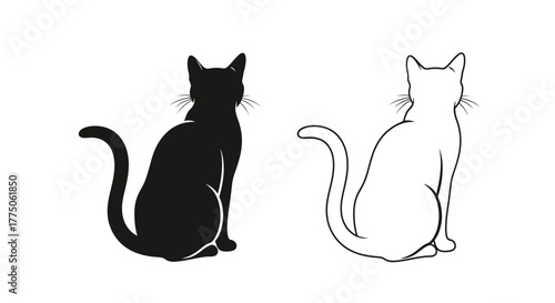 Elegant cat silhouettes in black and white, a minimalist design perfect for pet lovers and modern decor, great for tattoos or logos, scalable graphic
