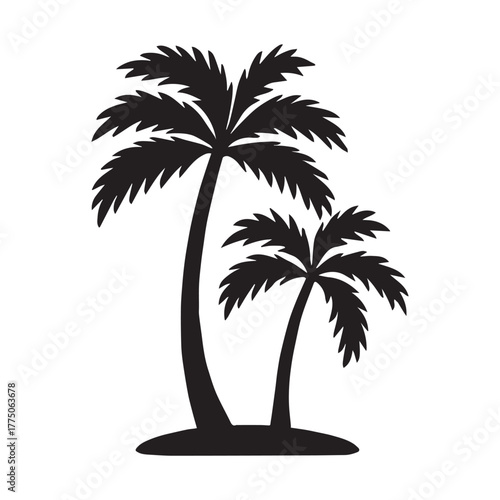 Silhouette of two palm trees on a small island, evoking a tropical paradise