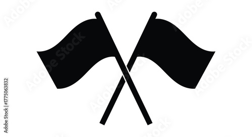 Two black flags crossed on poles against a white background representing protest or opposition