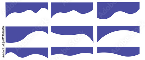 A collection of separator shape templates. Modern separator headers for websites and apps. Curved lines, a collection of abstract designs for the top and bottom of a website.