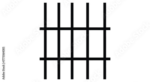 Simple black metal prison bars against a white background symbolizing confinement and restriction