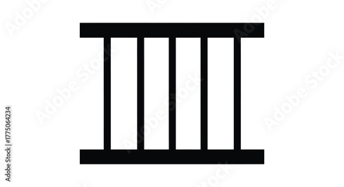 Simple black silhouette of prison bars representing confinement and restriction against a white background