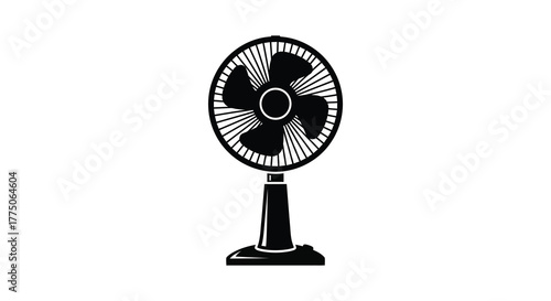 Classic black electric pedestal fan with oscillating blades on a white background