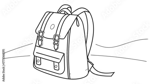 Illustration of a vintage style backpack with straps and buckles on a simple background design