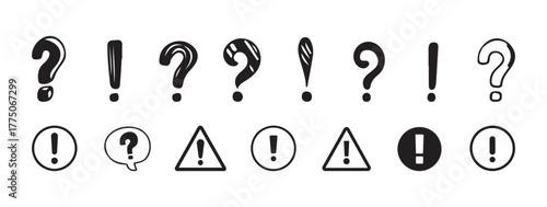 Set of question mark and exclamation mark icons. Hand drawn sketch style exclamation point sign, question mark. question and exclamation symbol finding the answer vector illustration eps 10