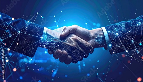 Digital concept of a handshake with network overlay
