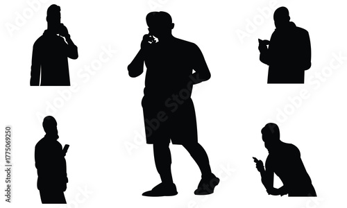 Man Silhouette Using Mobile Phone Vector Illustration Collection