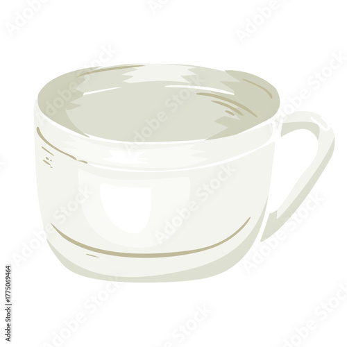 White porcelain coffee mug with a hot drink on a table, isolated single object for breakfast or cafe use