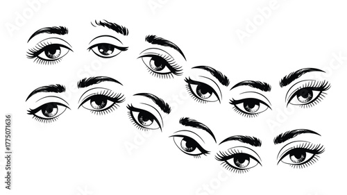 Expressive eye collection in black and white for captivating designs, perfect for beauty projects or artistic concepts that demand attention to detail
