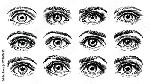 Expressive eye sketches offering dramatic, artistic, and detailed visual elements for graphic projects and creative concepts with striking, original style