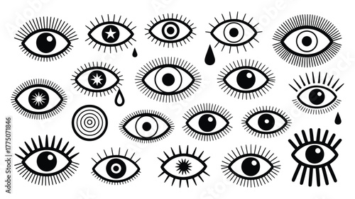 Whimsical eye icons pattern for spiritual designs, modern occult graphics, and trendy fashion prints, perfect for mystical branding and unique artistic projects