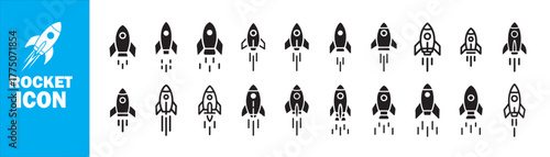 Flat Line Rocket Icons, Cosmic Journey Symbols