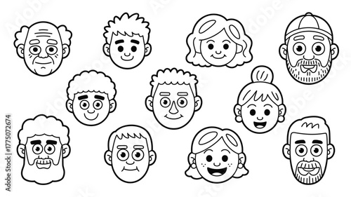 Diverse group of cartoon people faces, perfect for educational resources or fun design projects, bringing smiles and engaging characters to any creative work