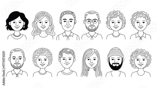 Diverse group of people illustrations perfect for modern website profiles and social media avatars or presenting character design and expression concepts