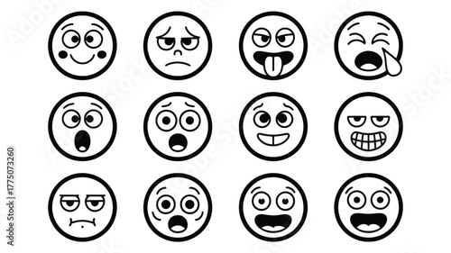 Expressive emotion icons showing happy, sad, angry, surprised, and joyful faces for social media, apps, and digital marketing communication