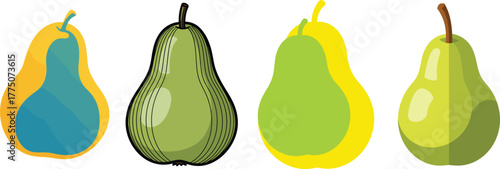Various Styles of Green and Yellow Pear Fruit Vector Graphic Collection