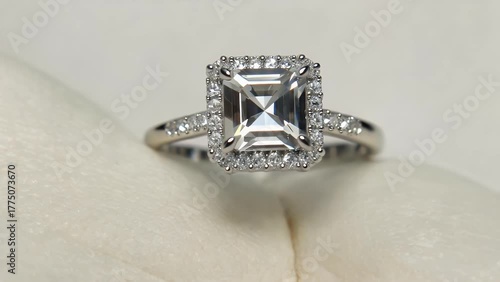 piece of precious jewelry featuring a square-cut gemstone set in a vintage-inspired precious metal band for a formal