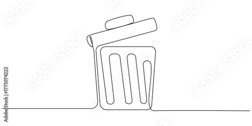 Continuous Line Trash Can Delete Icon,Minimalist Continuous Line Drawing of a Trash Can Icon,Trash bin continuous single line art vector illustration,