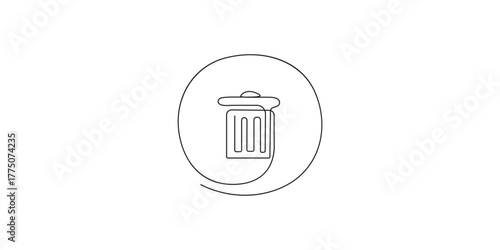Continuous Line Trash Can Delete Icon,Minimalist Continuous Line Drawing of a Trash Can Icon,Trash bin continuous single line art vector illustration,