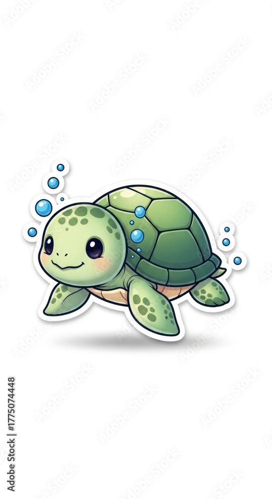 Fototapeta premium A cartoonstyle sea turtle with a patterned shell surrounded by bubbles