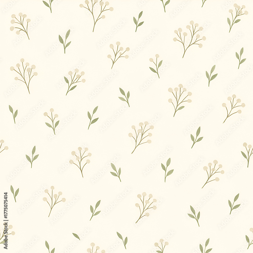 Fototapeta premium Ditsy floral babys breath seamless pattern background in offwhite nature inspired design