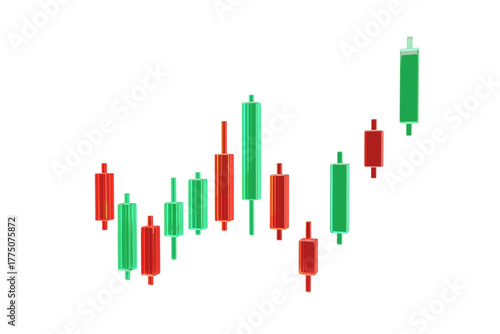 3D candle stick chart for stock market, stock exchange. Green and red growth graph trading 3d glass render. three-dimensional up candle stick price diagram stock exchange for financial investment.