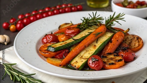 Healthy roasted vegetables with rosemary and garlic