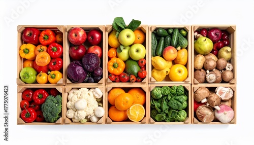Abundance of Fresh Produce Displayed in Wooden Crates Showcasing Healthy Eating