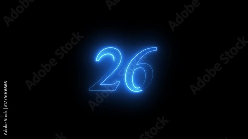  26 number text Neon glowing animation