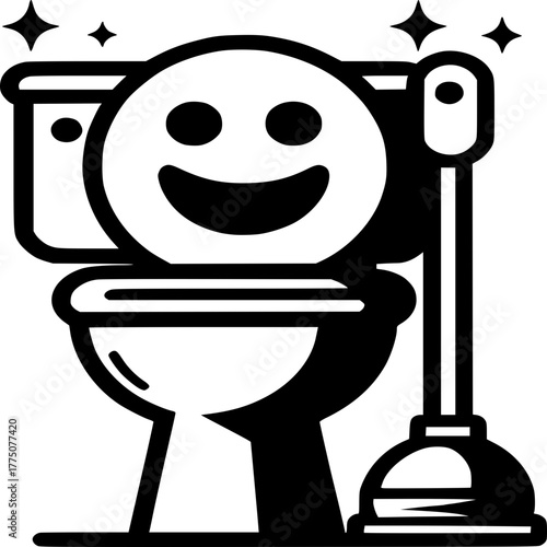 Sanitary Smile: A cheerful illustration of a sparkling clean toilet, exuding positivity with a smiling face and gleaming cleanliness.