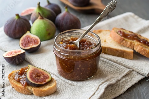 Wallpaper Mural Jar of Fig Jam with Spoon Inside and Fresh Figs Displayed Torontodigital.ca
