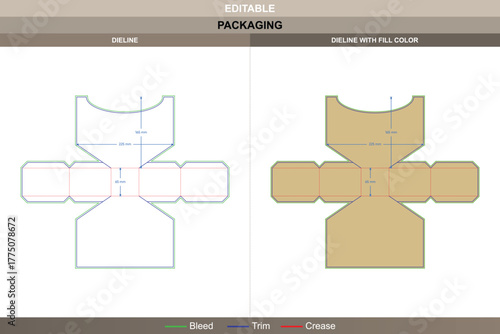 French fries unequal hexagonal box dieline drawn with clean vector planning improving printing polish while maintaining balance die line edges define perfect hex shape