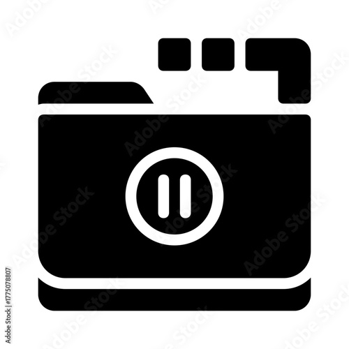 Music library pause folder media type icon for digital media platforms. Suitable for music streaming services and online media libraries.
