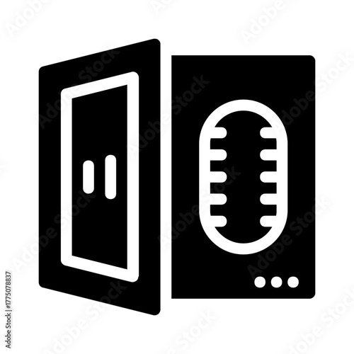 Server rack with a door and ventilation symbol, suitable for technology, it infrastructure, data management, network security concepts and designs.
