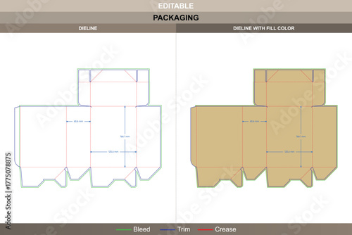 Folding paper packaging box dieline designed using refined vector layout improving printing quality packaging formation precise die line balance maintains smooth folds