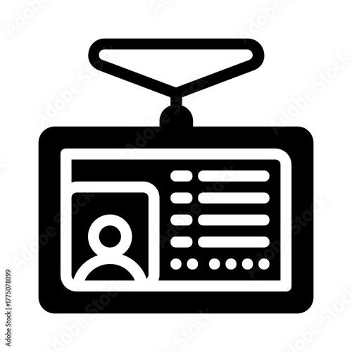 Outline of a work badge in black and white perfect for id designs and corporate branding projects. Elegant and professional.
