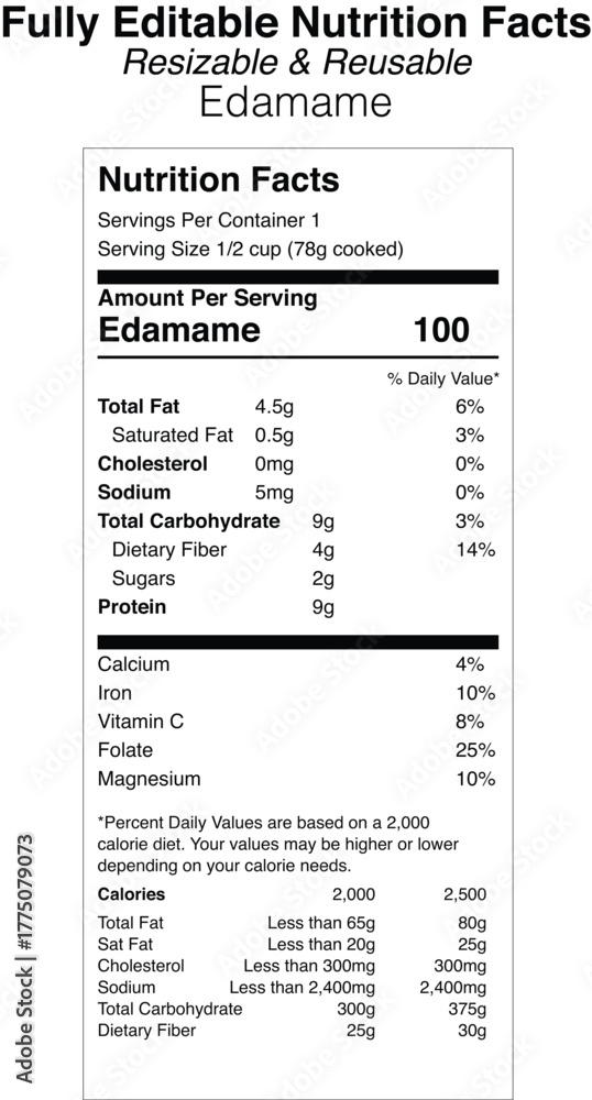 Fototapeta premium Edamame nutrition facts label design