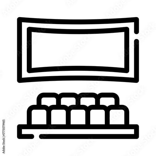 Movie theater screen and seats icon suitable for cinema, movierelated promotions, entertainment websites, event invitations. Audience perspective illustration.
