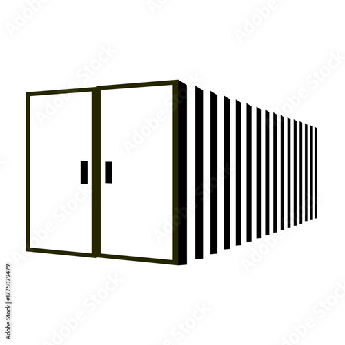 Perspective view of open cargo container with visible doors and corrugated side panels, ideal for themes of shipping, logistics, freight, and industrial transport.