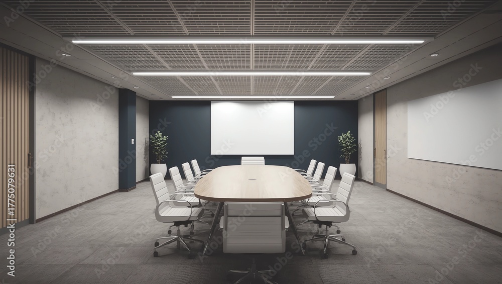 Fototapeta premium Meeting room interior with empty poster