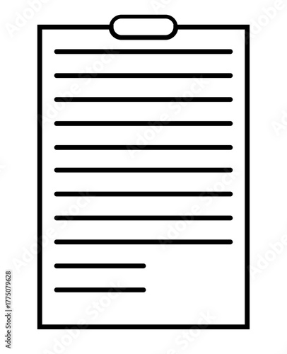 Minimal clipboard icon with horizontal lines representing text, ideal for themes of documentation, task management, checklist, writing, office workflow, and reports.