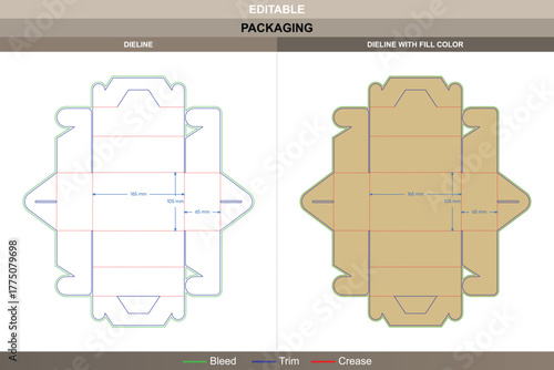 Custom plain gable box dieline designed with refined vector layout enhancing printing sharpness while keeping fold lines aligned die line shape defines solid top handle